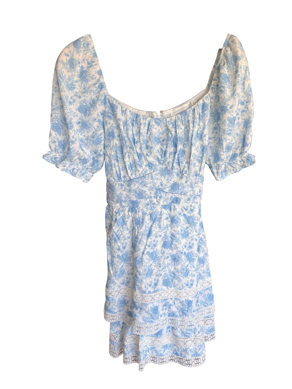 Altar'd State Blue and White Floral Puff Sleeve Mini Dress XL